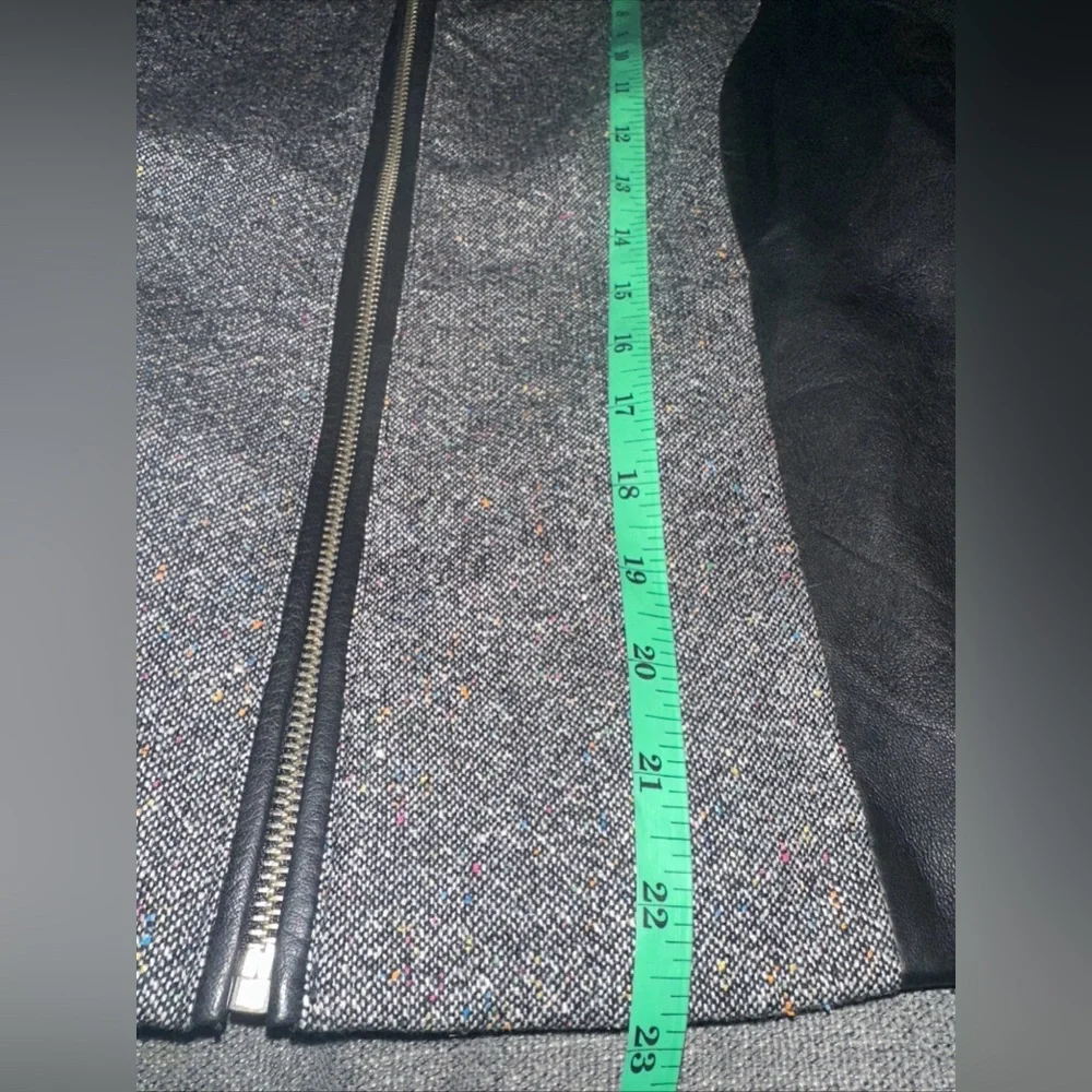 Cole Haan Sz 10 Gray Black Lambskin Leather Wool Blend Tweed Full Zip Jacket - Picture 13 of 14